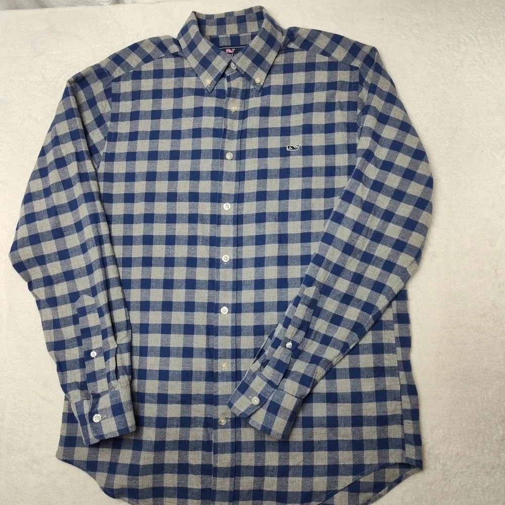 Vineyard Vines Shirt Mens Medium‎ Blue Check Flannel Slim Long Sleeve Button Up